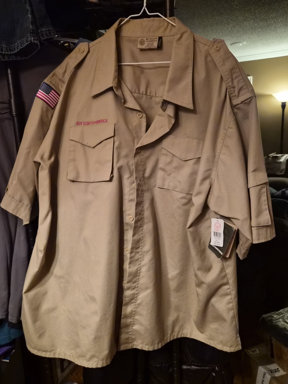 Men's Size 3XL Boy Scouts of America Tan Short-Sleeve Button-Down Shirt NWT